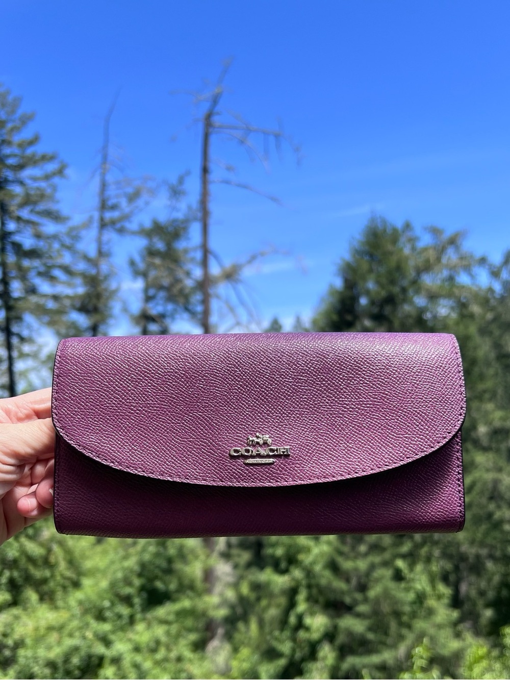 COACH VINTAGE Envelope Wallet Purple Leather with Silver Hardware AUTHENTIC